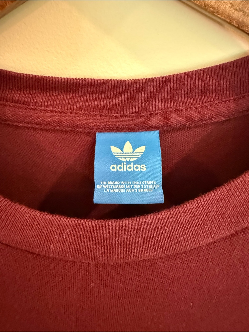 adidas Originals Burgundy Trefoil 3-Stripe Long Sleeve Tee | Men’s Small - Picture 5 of 7